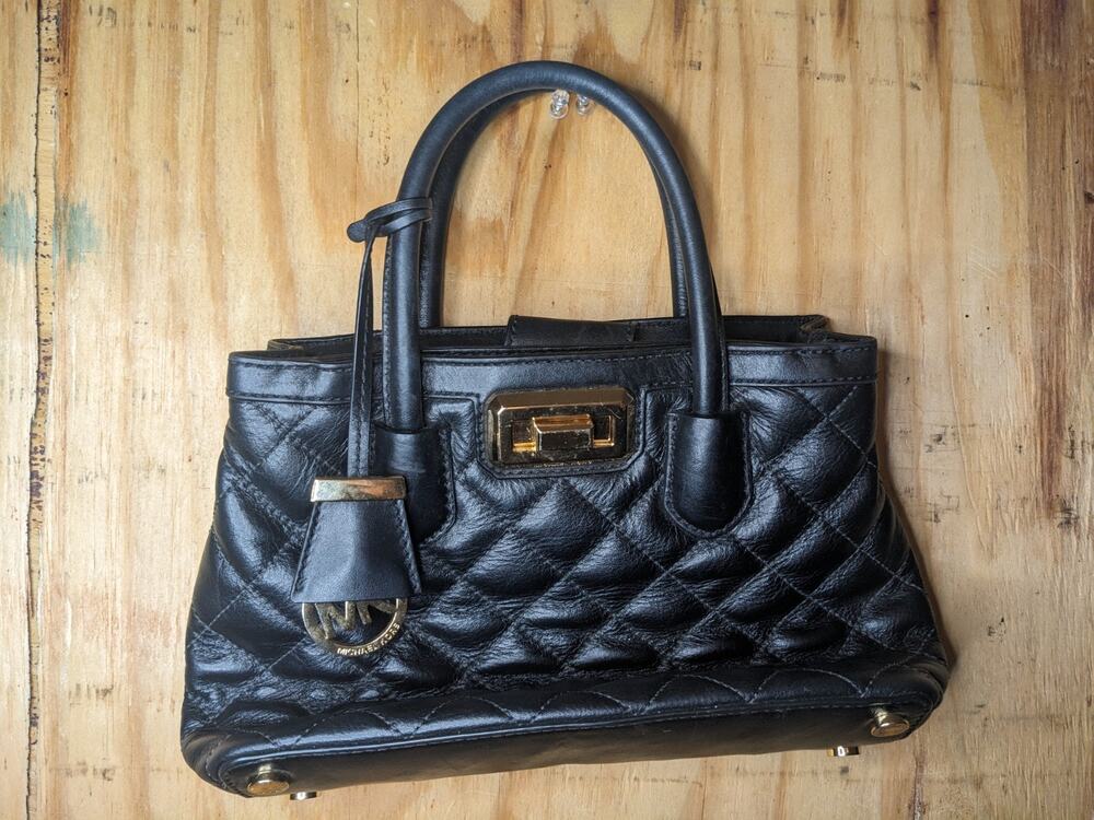 Michael Kors Hannah Quilted Satchel Black Leather Diamond Authentic Vintage